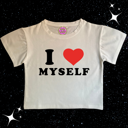 I Love Myself White Crop Tee Shirts & Tops PinkLimes Trending Streetwear