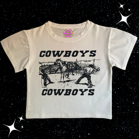 Cowboys Print Crop Tee Shirts & Tops PinkLimes Trending Streetwear