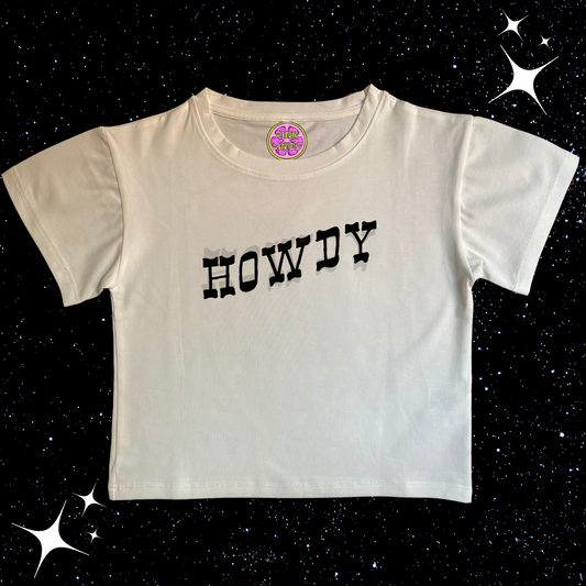 Howdy White Crop Tee Shirts & Tops PinkLimes Trending Streetwear