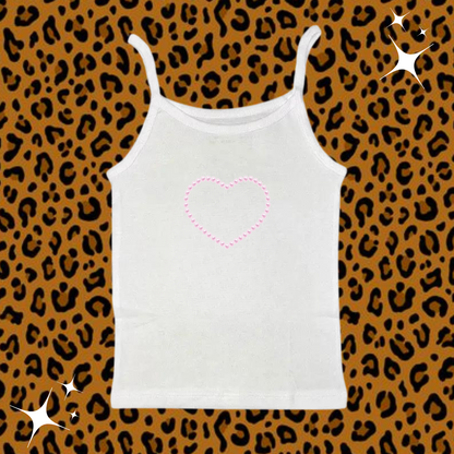 Beaded Heart Camisole Top White Shirts & Tops PinkLimes Trending Streetwear
