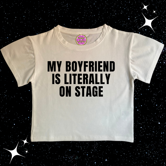 My Boyfriend Is Literally On Stage Crop Tee White Shirts & Tops PinkLimes Trending Streetwear