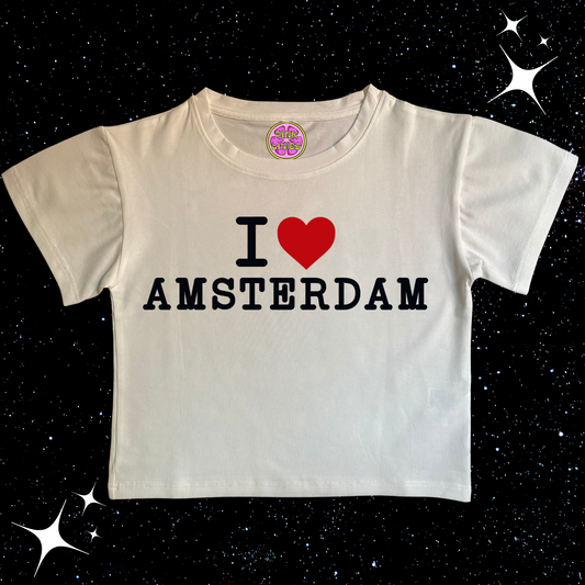 I Love Amsterdam Crop Tee Shirts & Tops PinkLimes Trending Streetwear