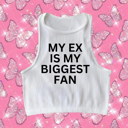 My Ex Is My Biggest Fan Crop Tank Top White Shirts & Tops PinkLimes Trending Streetwear