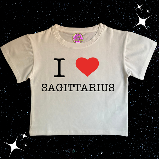 I Love Sagittarius Slogan White Crop Tee Shirts & Tops PinkLimes Trending Streetwear