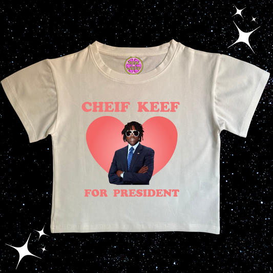 Chief Keef For President Crop Tee White Shirts & Tops PinkLimes Trending Streetwear