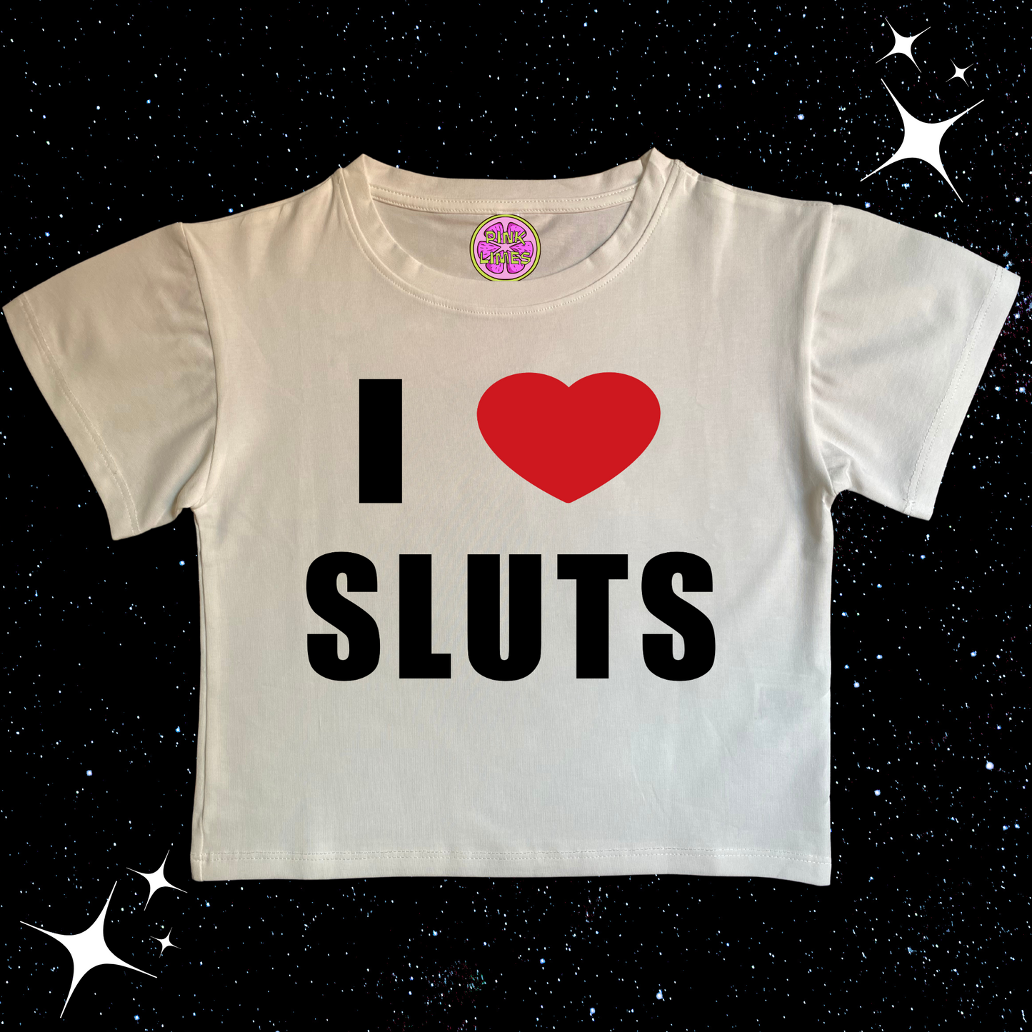 I Love Sl*ts White Crop Tee Shirts & Tops PinkLimes Trending Streetwear