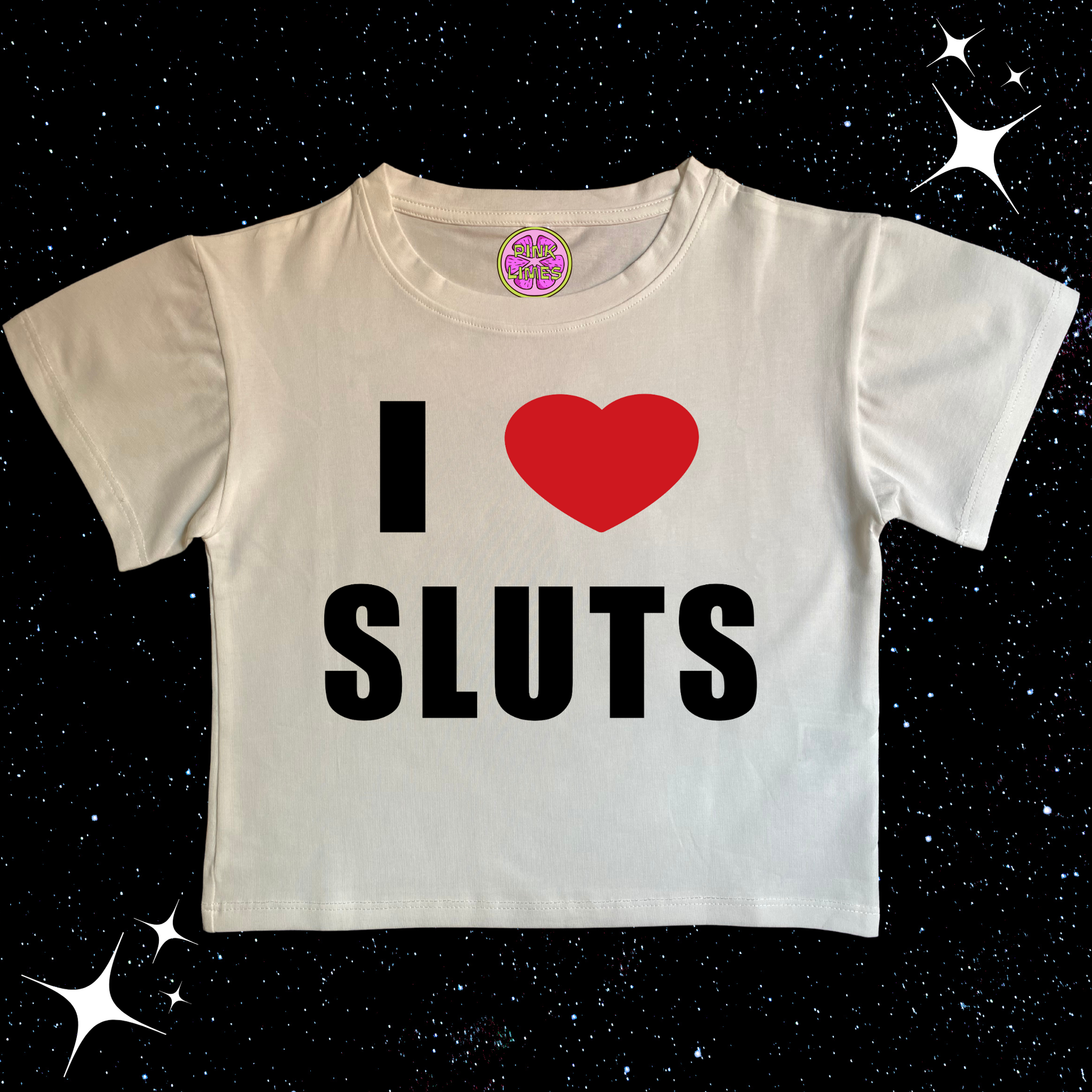 I Love Sl*ts White Crop Tee Shirts & Tops PinkLimes Trending Streetwear