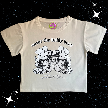 Cover The Teddy Bear Crop Tee Shirts & Tops PinkLimes Trending Streetwear