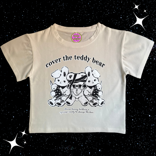 Cover The Teddy Bear Crop Tee Shirts & Tops PinkLimes Trending Streetwear