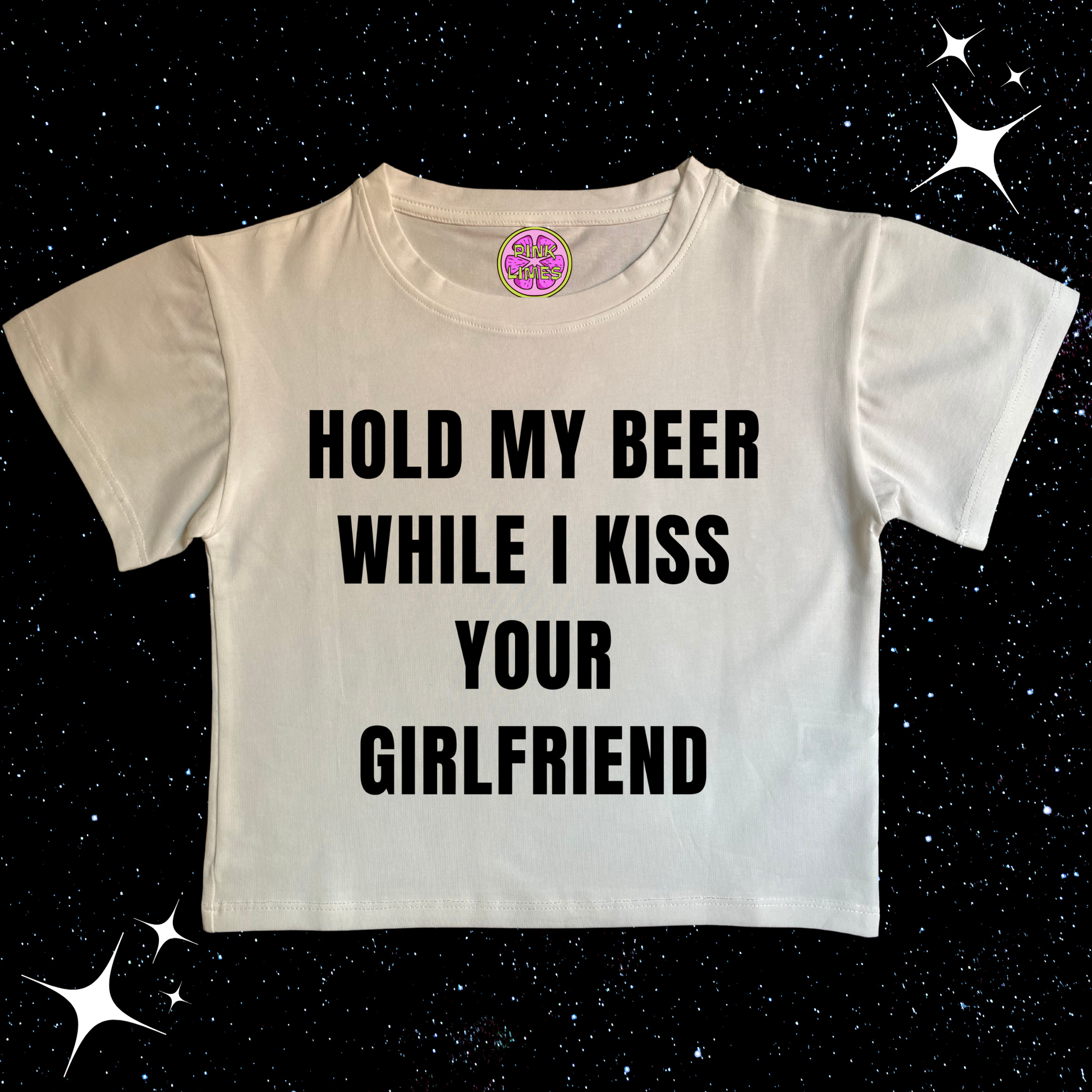 Hold My Beer While I Kiss Your Girlfriend Crop Tee White Shirts & Tops PinkLimes Trending Streetwear