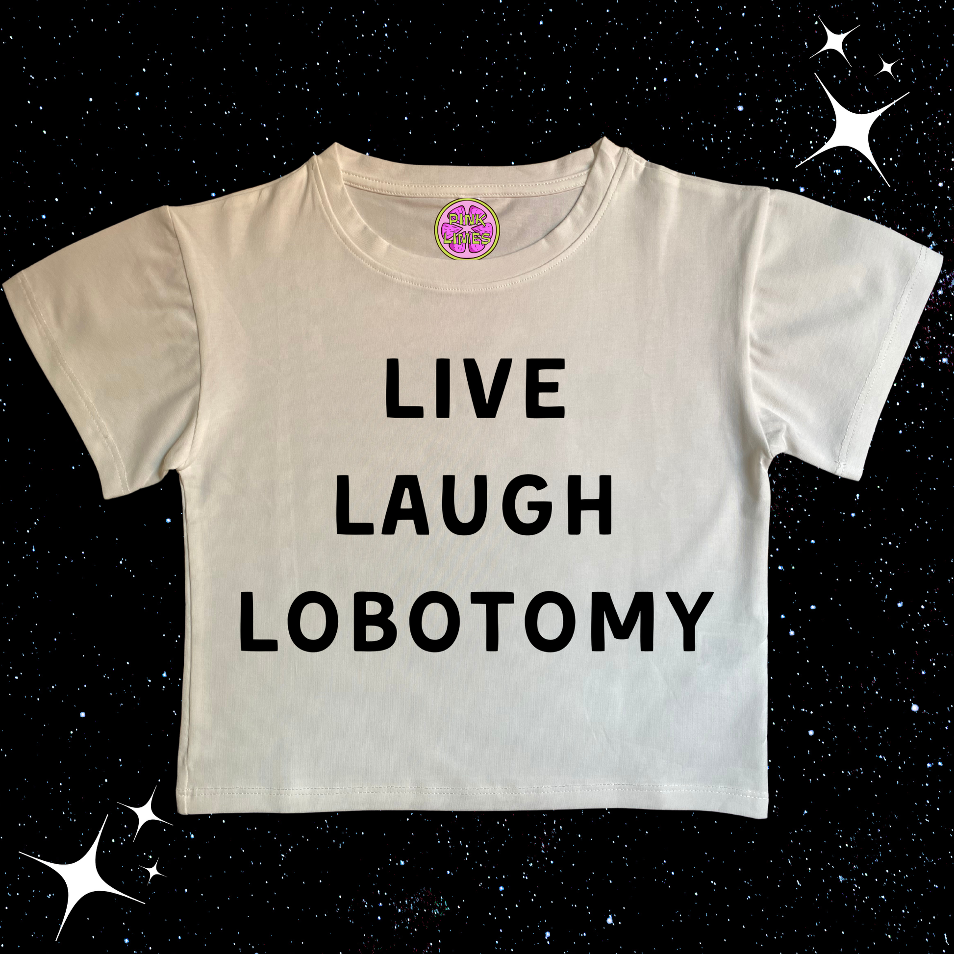 Live Laugh Lobotomy Crop Tee White Shirts & Tops PinkLimes Trending Streetwear