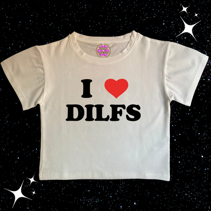 I Love DILFS Crop Tee White Shirts & Tops PinkLimes Trending Streetwear