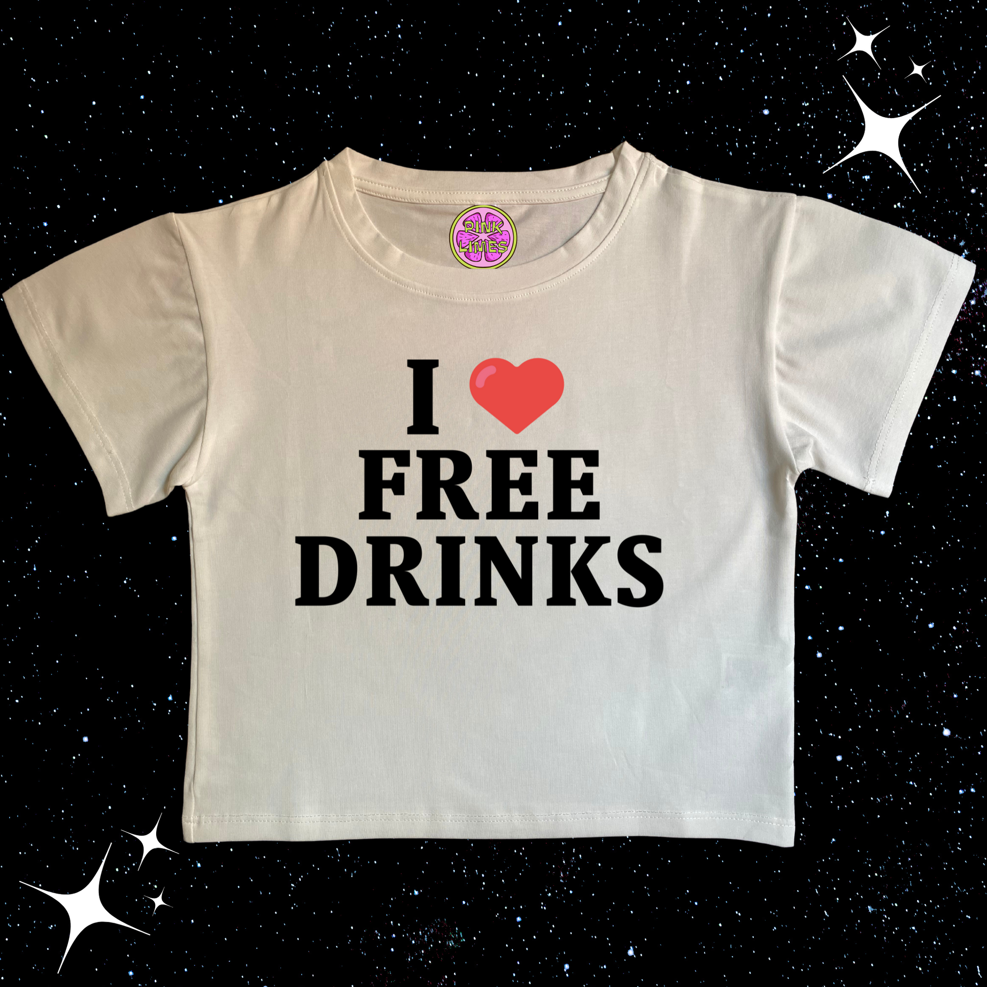 I love Free Drinks Crop Tee White Shirts & Tops PinkLimes Trending Streetwear