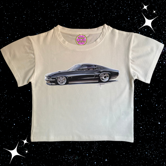 Vintage Car White Crop Tee Shirts & Tops PinkLimes Trending Streetwear