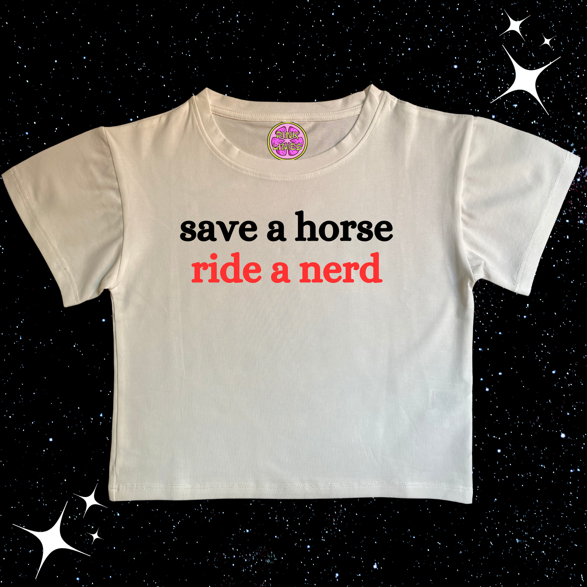 Save A Horse Ride A Nerd Crop Tee White Shirts & Tops PinkLimes Trending Streetwear
