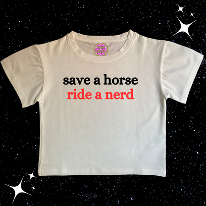 Save A Horse Ride A Nerd Crop Tee White Shirts & Tops PinkLimes Trending Streetwear