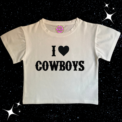 I Love Cowboys Crop Tee White Shirts & Tops PinkLimes Trending Streetwear