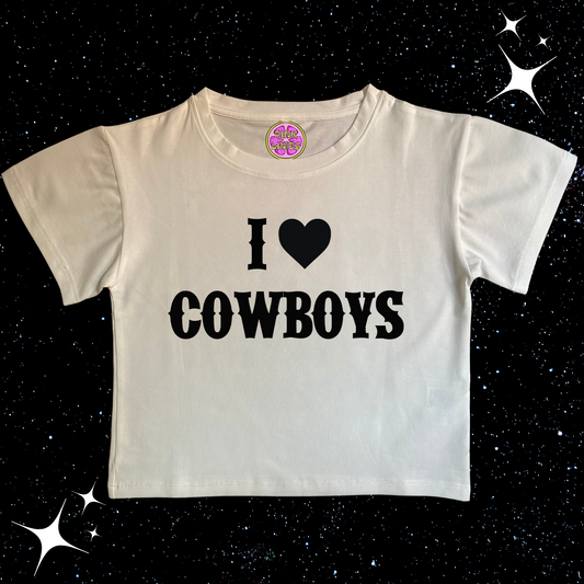 I Love Cowboys Crop Tee White Shirts & Tops PinkLimes Trending Streetwear