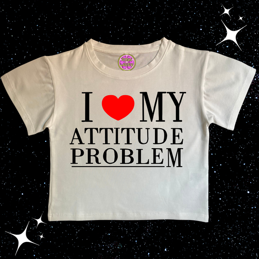I Love My Attitude Problem Crop Tee White Shirts & Tops PinkLimes Trending Streetwear