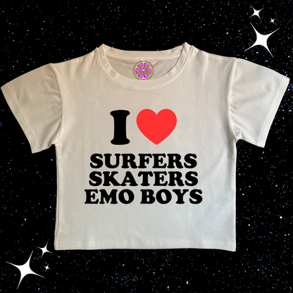 I Love Surfers Skaters Emo Boys Crop Tee Shirts & Tops PinkLimes Trending Streetwear