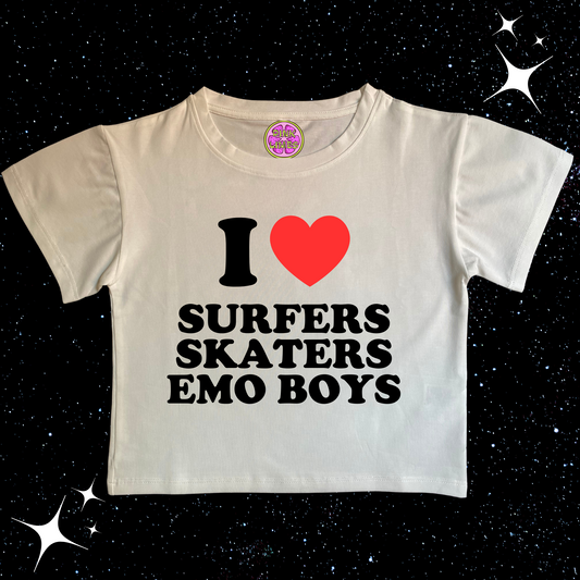 I Love Surfers Skaters Emo Boys Crop Tee Shirts & Tops PinkLimes Trending Streetwear