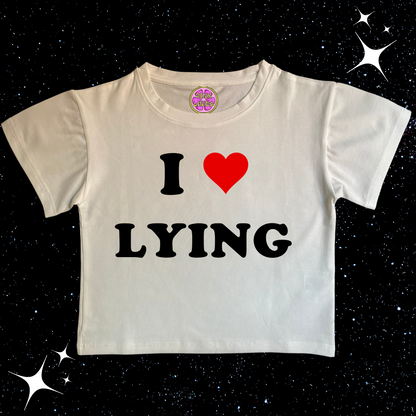 I Love Lying Crop Tee White Shirts & Tops PinkLimes Trending Streetwear