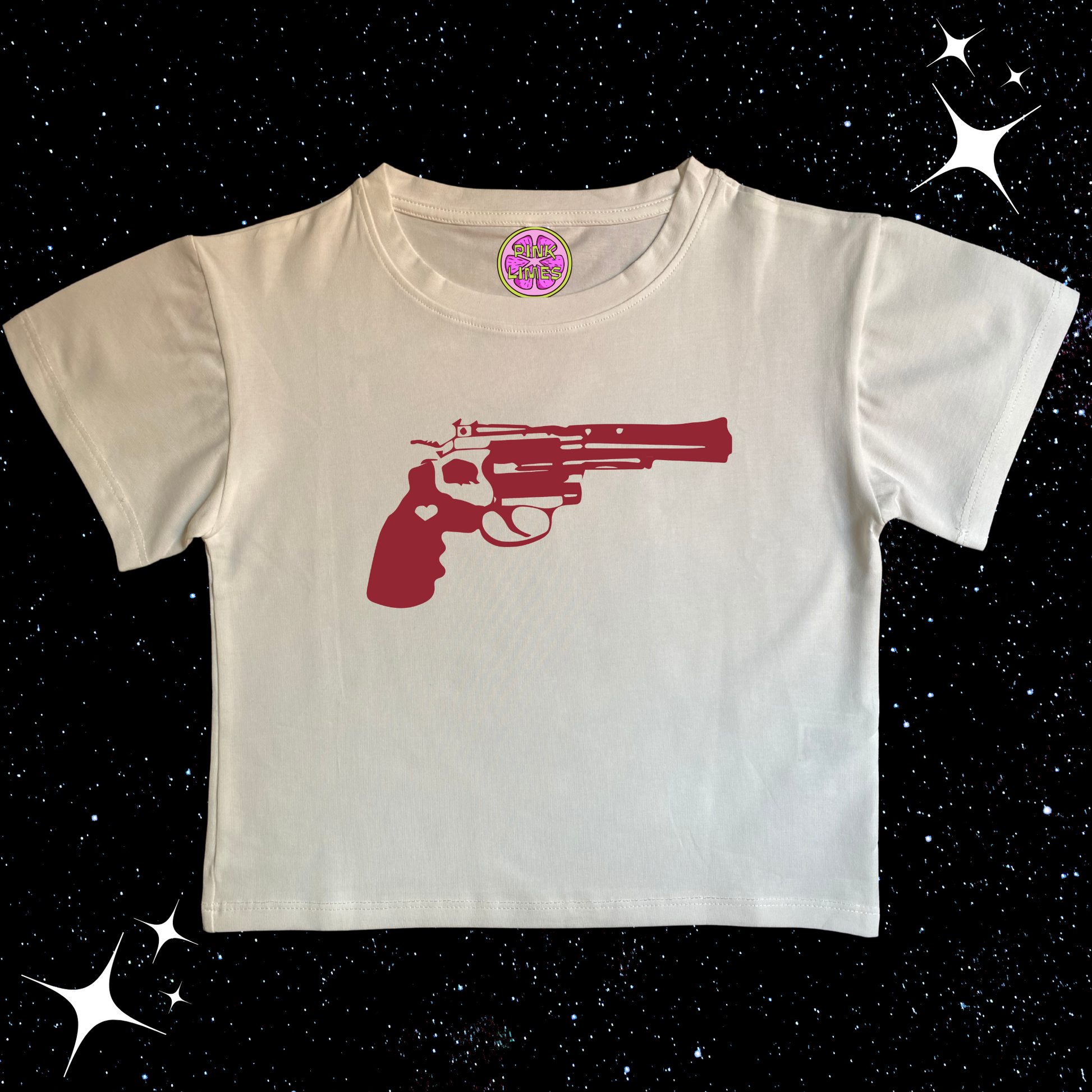 Red Pistol Crop Tee White Shirts & Tops PinkLimes Trending Streetwear