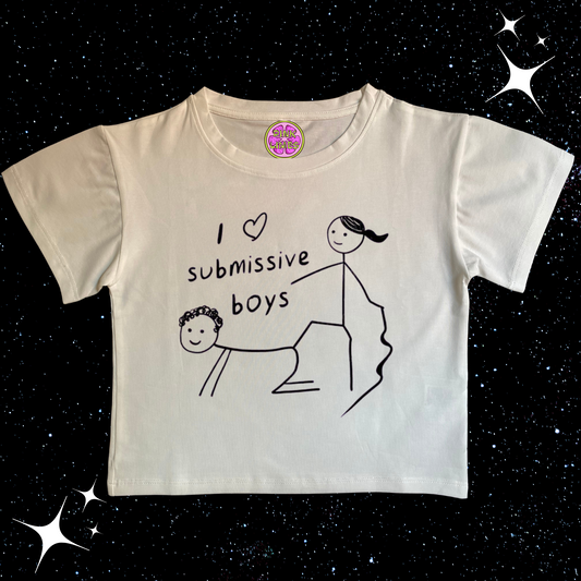 I Love Submissive Boys Crop Tee White Shirts & Tops PinkLimes Trending Streetwear