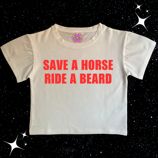Save A Horse Ride A Beard Crop Tee White Shirts & Tops PinkLimes Trending Streetwear