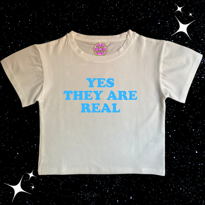 Yes They Are Real Crop Tee White Shirts & Tops PinkLimes Trending Streetwear