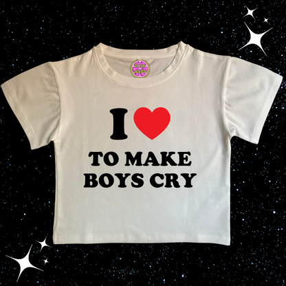 I Love To Make Boys Cry Crop Tee Shirts & Tops PinkLimes Trending Streetwear