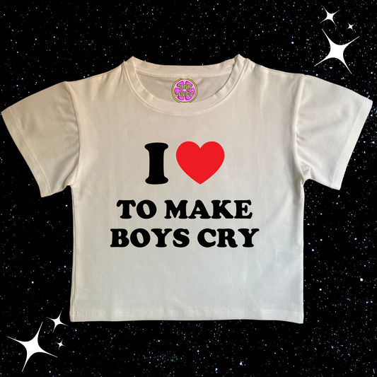 I Love To Make Boys Cry Crop Tee Shirts & Tops PinkLimes Trending Streetwear