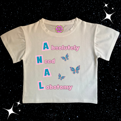 Absolutely Need A Lobotomy Crop Tee White Shirts & Tops PinkLimes Trending Streetwear