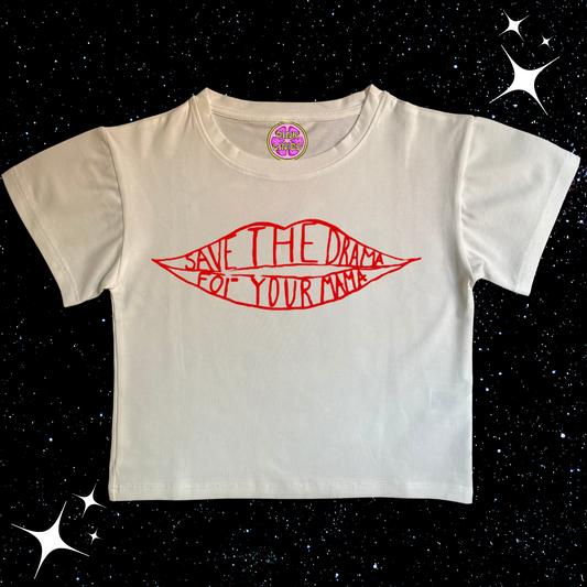 Save The Drama For Your Mama Crop Tee White Shirts & Tops PinkLimes Trending Streetwear