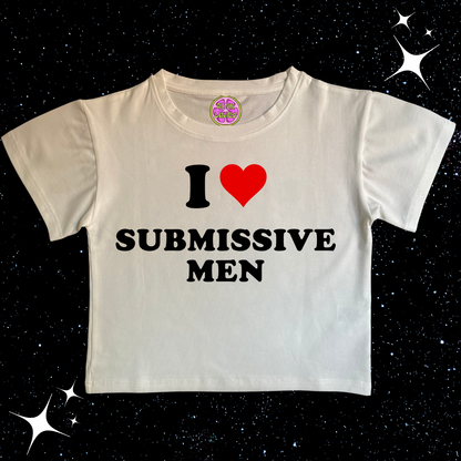 I Love Submissive Men Crop Tee White Shirts & Tops PinkLimes Trending Streetwear