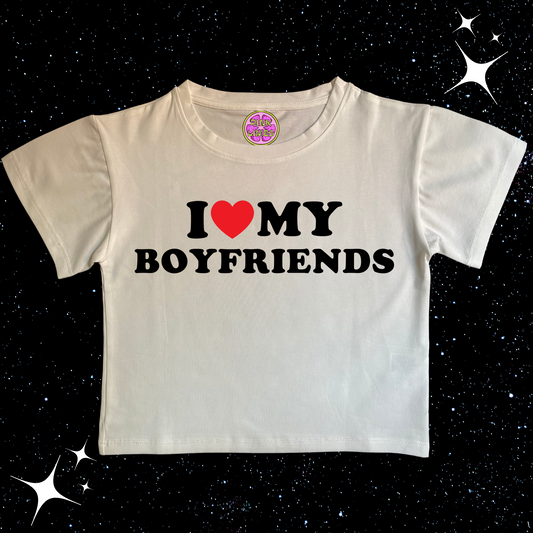 I Love My Boyfriends Crop Tee White Shirts & Tops PinkLimes Trending Streetwear