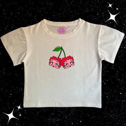 Cherry Dice Crop Tee White Shirts & Tops PinkLimes Trending Streetwear