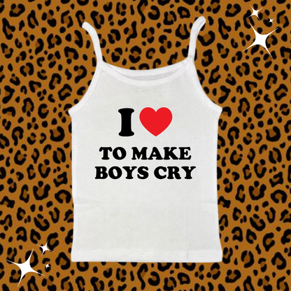 I Love To Make Boys Cry Camisole Top White Shirts & Tops PinkLimes Trending Streetwear