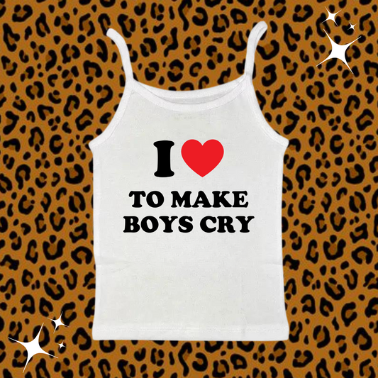 I Love To Make Boys Cry Camisole Top White Shirts & Tops PinkLimes Trending Streetwear
