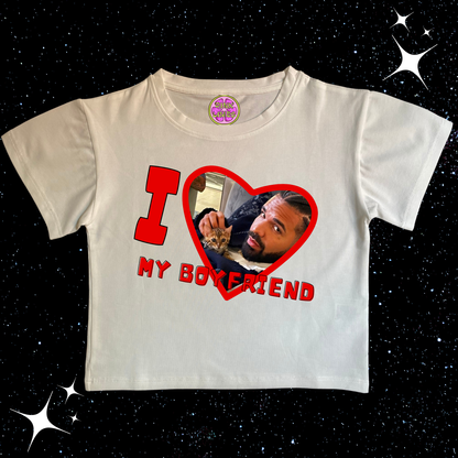 I Love My Boyfriend Custom Photo Crop Tee White Shirts & Tops PinkLimes Trending Streetwear