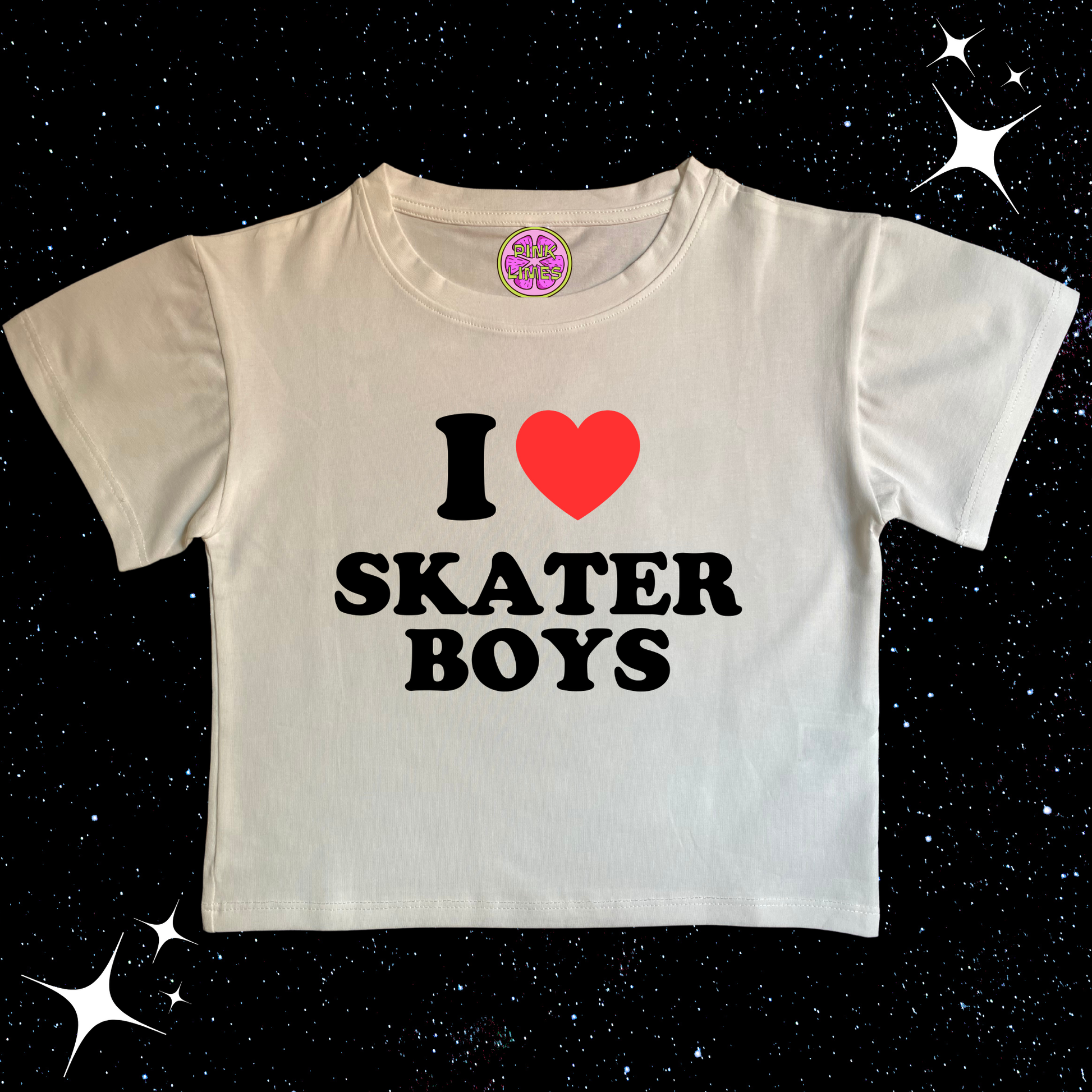 I Love Skater Boys Crop Tee White Shirts & Tops PinkLimes Trending Streetwear