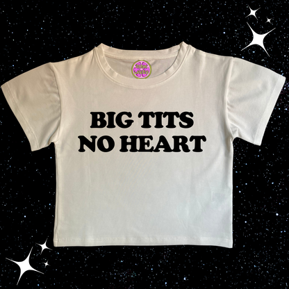 Big T*ts No Heart Crop Tee White Shirts & Tops PinkLimes Trending Streetwear