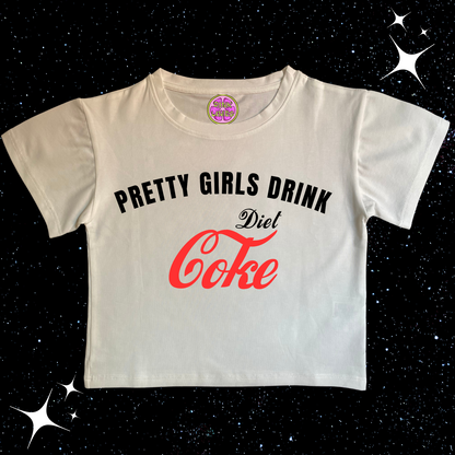 Pretty Girls Drink Diet Coke Crop Tee White Shirts & Tops PinkLimes Trending Streetwear