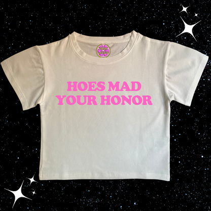 H*es Mad Your Honor Crop Tee White Shirts & Tops PinkLimes Trending Streetwear