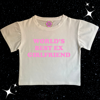 Worlds Best Ex Girlfriend Crop Tee White Shirts & Tops PinkLimes Trending Streetwear