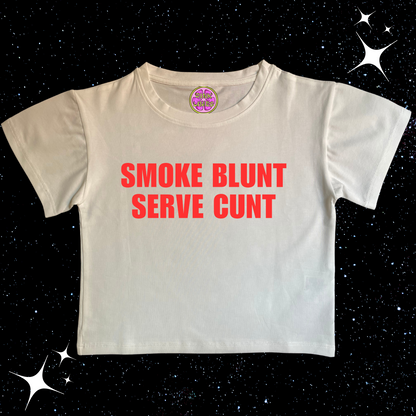 Smoke Blunt Serve C*nt Crop Tee White Shirts & Tops PinkLimes Trending Streetwear
