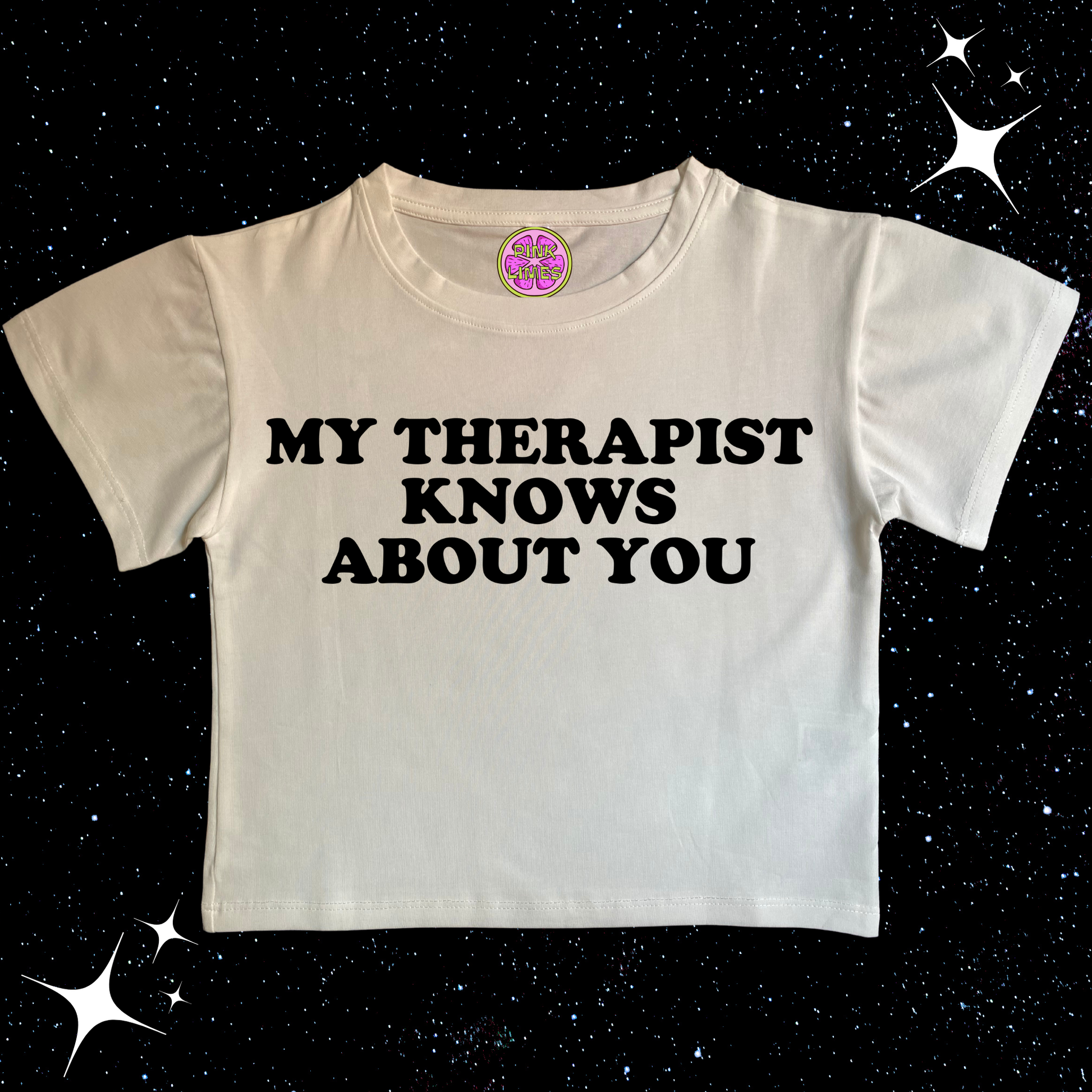 My Therapist Knows About You Crop Tee White Shirts & Tops PinkLimes Trending Streetwear