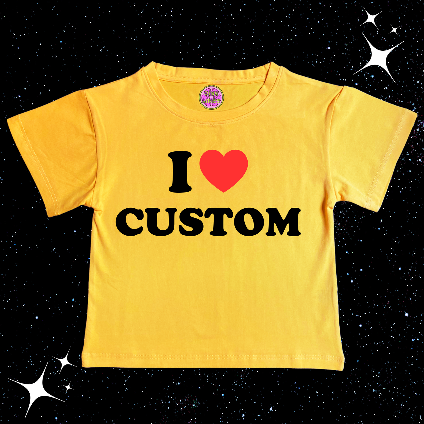 I Love Custom Crop Tee Yellow Shirts & Tops PinkLimes Trending Streetwear