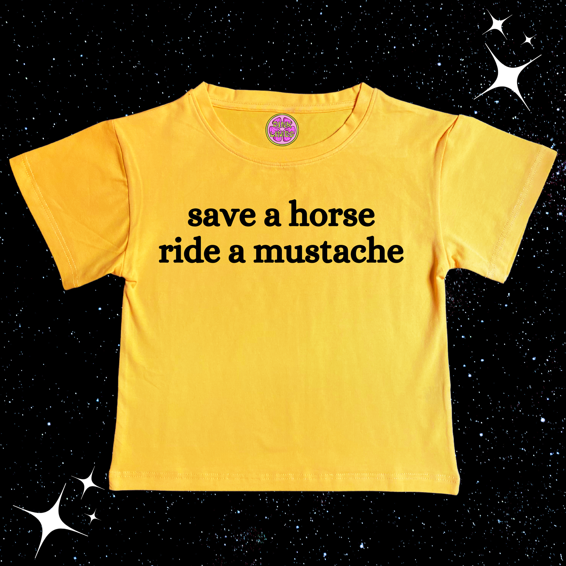 Save A Horse Ride A Mustache Crop Tee Yellow Shirts & Tops PinkLimes Trending Streetwear