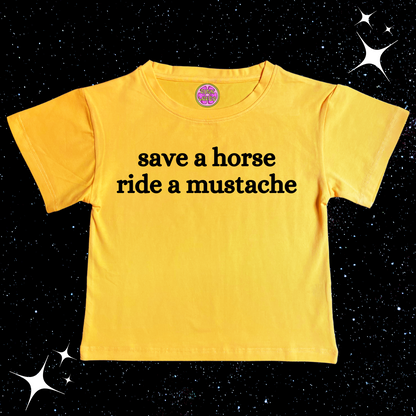 Save A Horse Ride A Mustache Crop Tee Yellow Shirts & Tops PinkLimes Trending Streetwear
